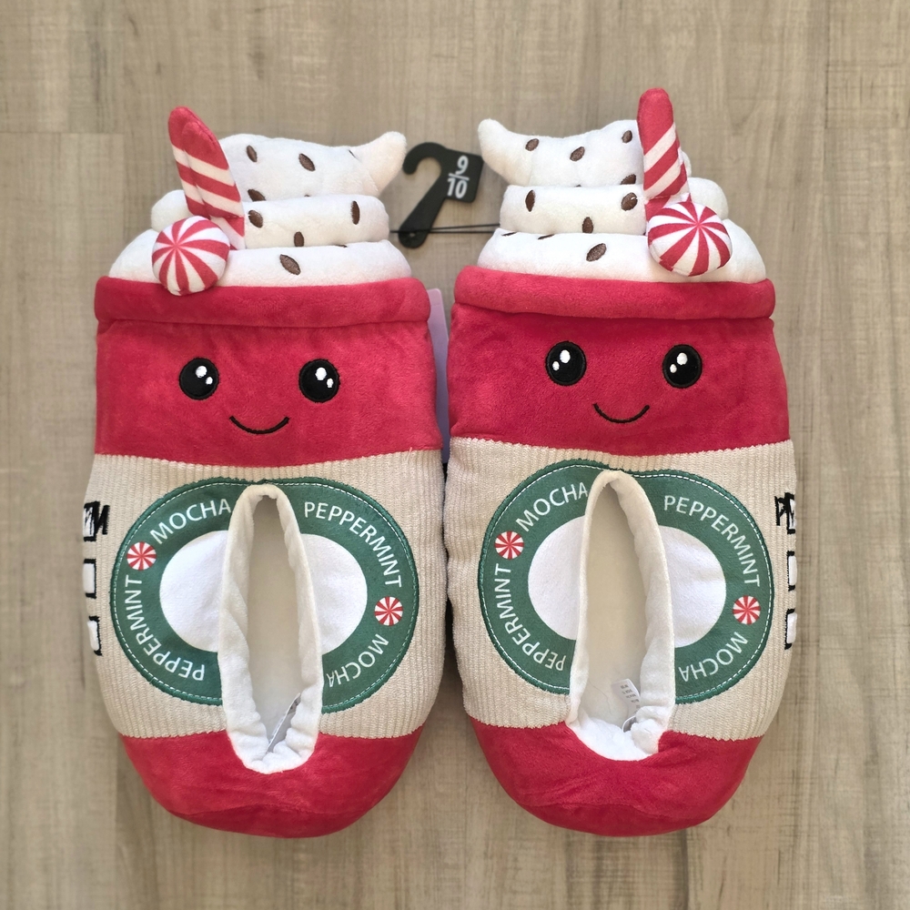 Peppermint Mocha Plush Slippers - Picture 1 of 6